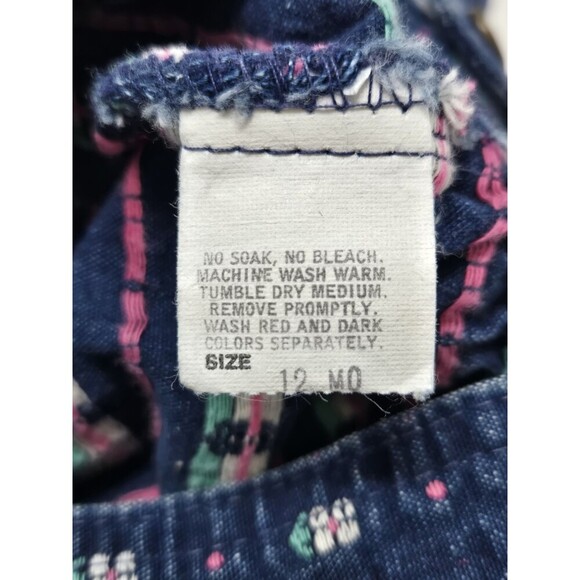 VINTAGE OSHKOSH B'GOSH COTTON DENIM BID OVERALLS 1980S DAISY FLORAL BABY 12 MONS - Picture 8 of 15